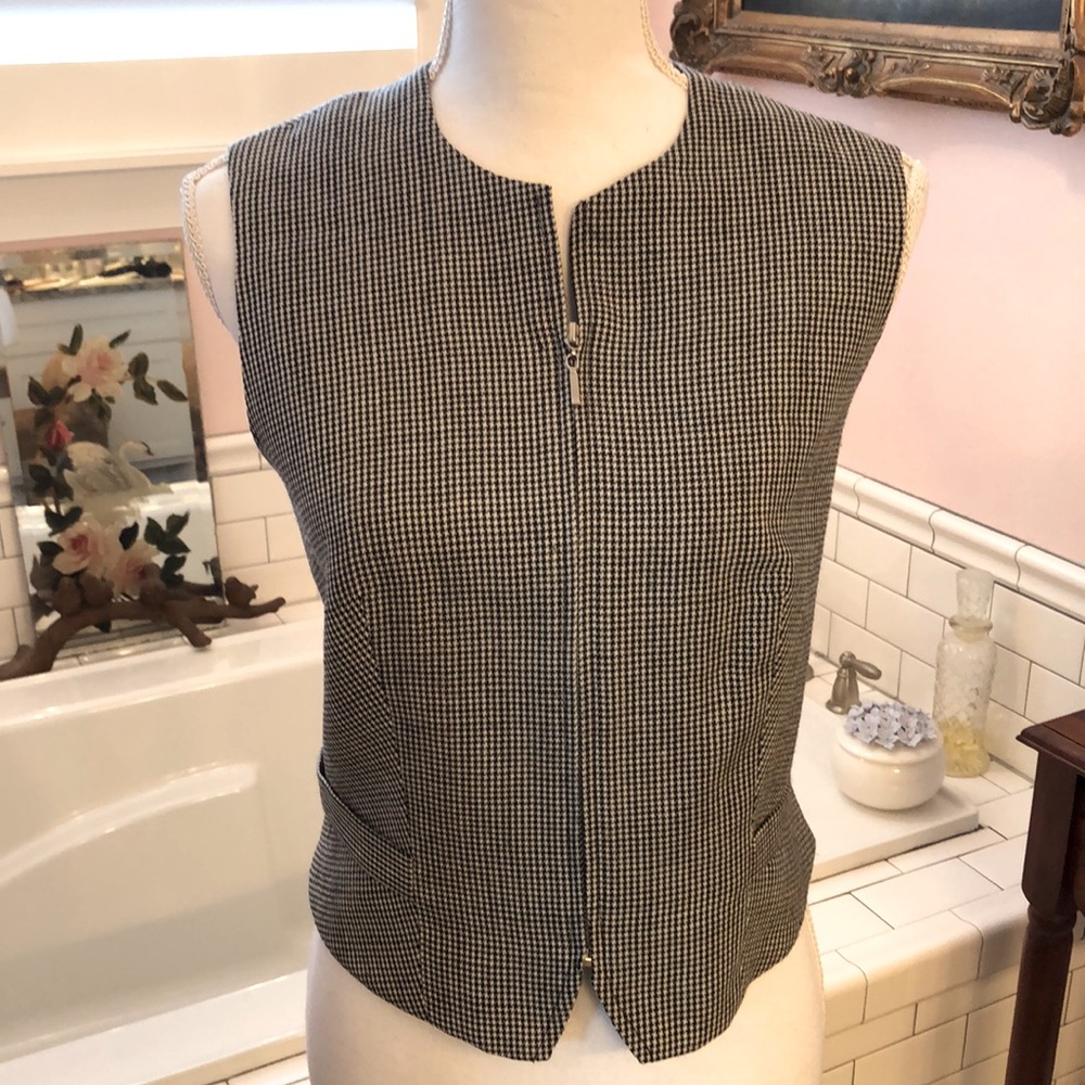 Elliott Lauren black and white wool hounds tooth vest size M
